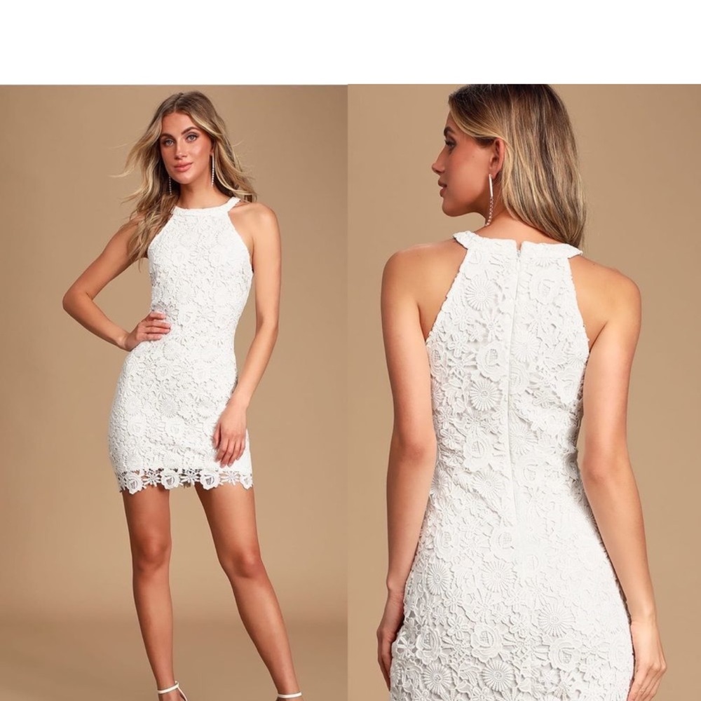 Lulus | Love Poem Mini Dress Lined Crochet Floral Lace Bodycon